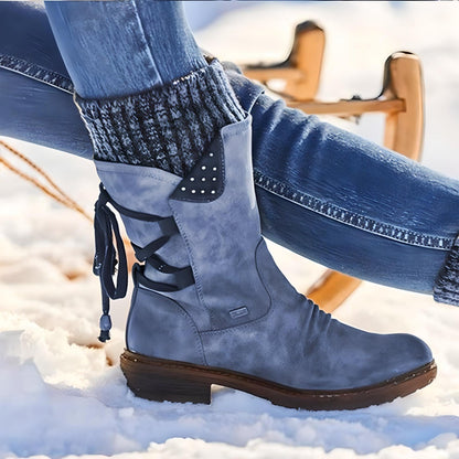 Norvielle Damen Winterschuhe Schneestiefel Schnürsenkel