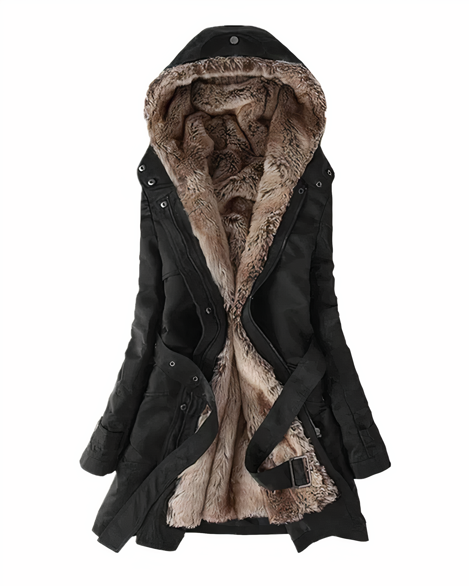 Damen Langer Parka mit Kapuze Gefüttert Schwarz - Norvielle