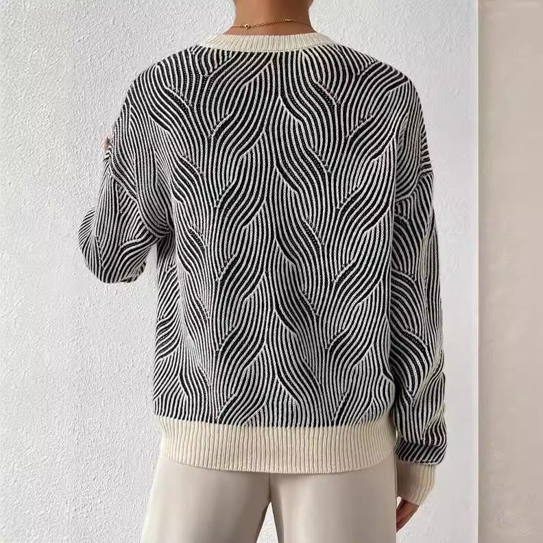 Damen Strickpullover Muster Rundhalsausschnitt Weich Langarm