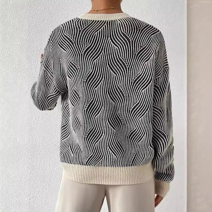 Damen Strickpullover Muster Rundhalsausschnitt Weich Langarm