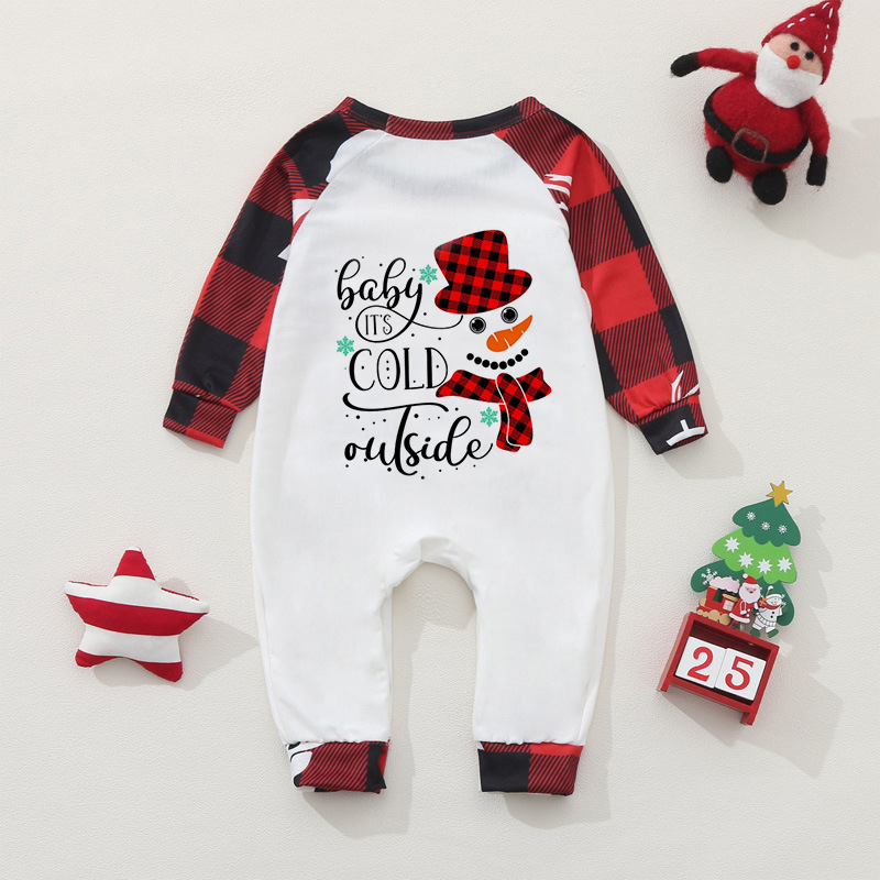 Weihnachtspyjamas Rot Karomuster Schneemann Familie
