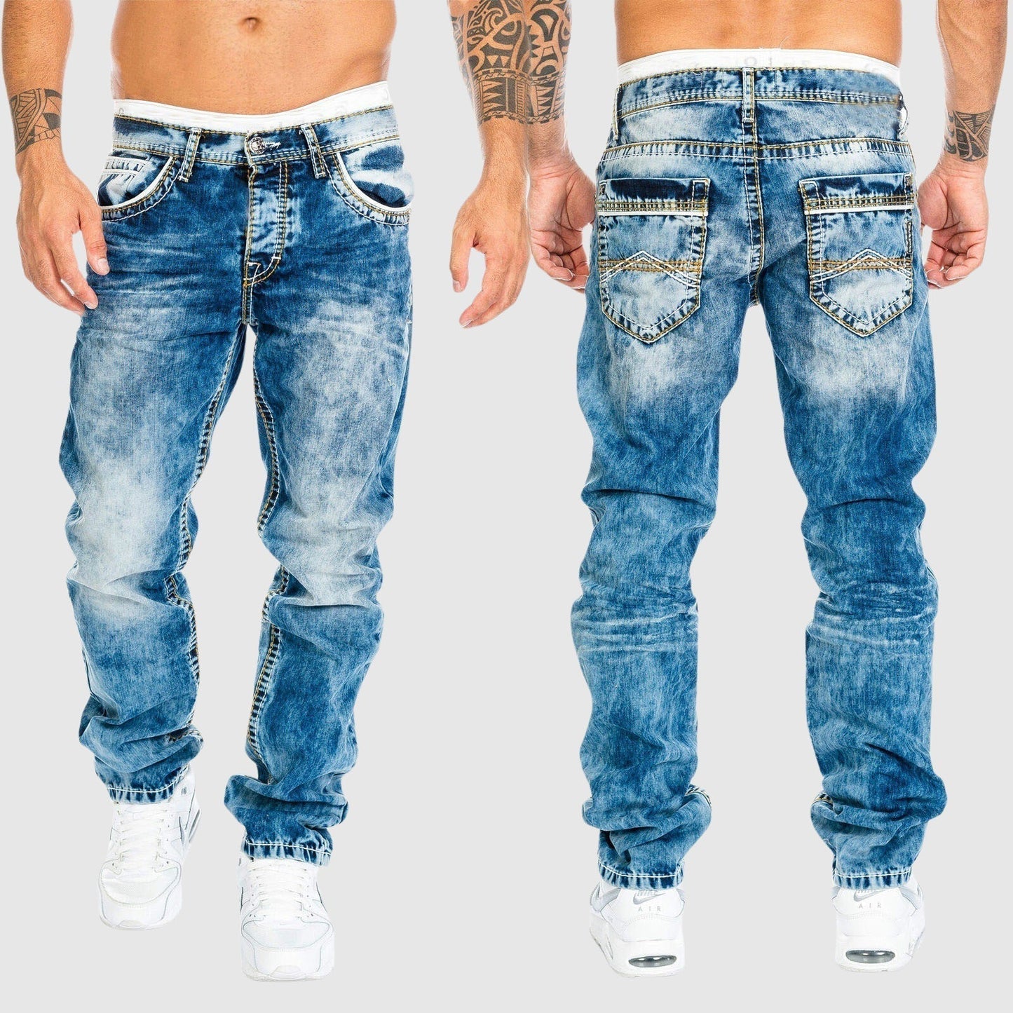 Herren Baggy-Jeans Weitgeschnitten Verwaschen Tiefes Becken - Norvielle