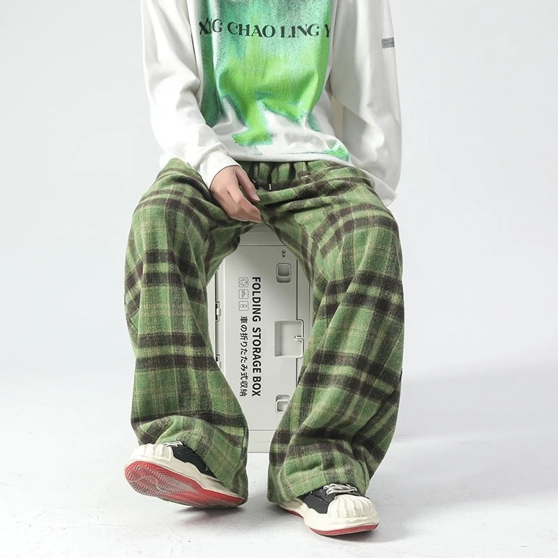 Herren Relaxed Fit Hosen Kariert Weite Beine - Norvielle