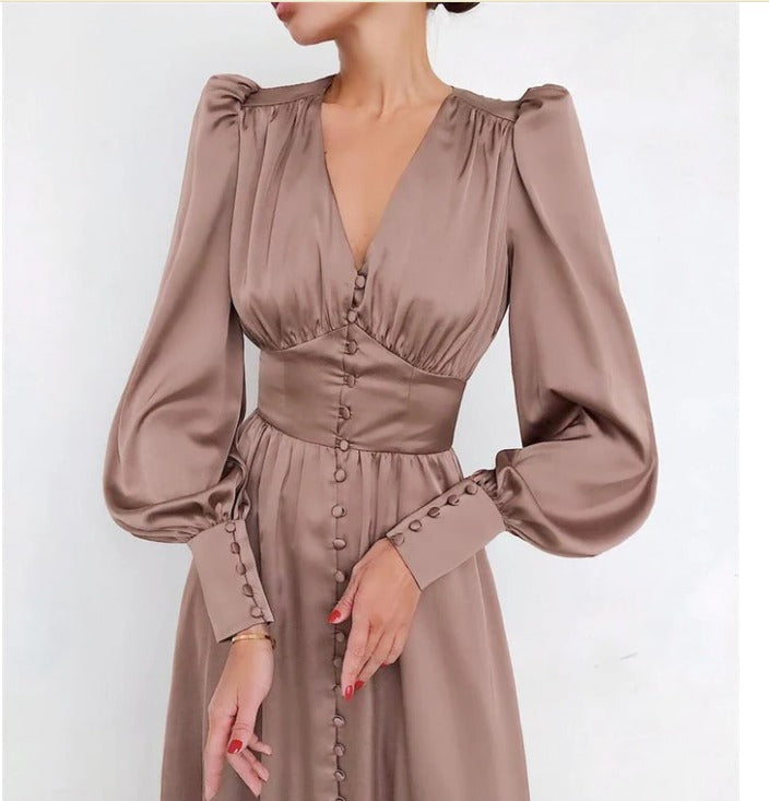 Elegante Damen Satinkleider Frühling Sommer