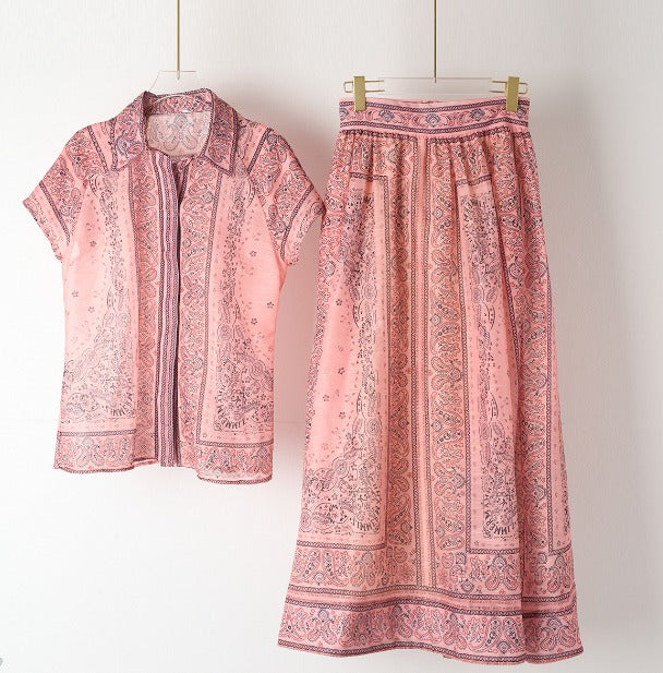 Damen Zweiteiler Paisley Bluse Maxi Rock Elegant