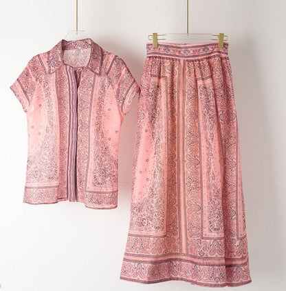 Damen Zweiteiler Paisley Bluse Maxi Rock Elegant