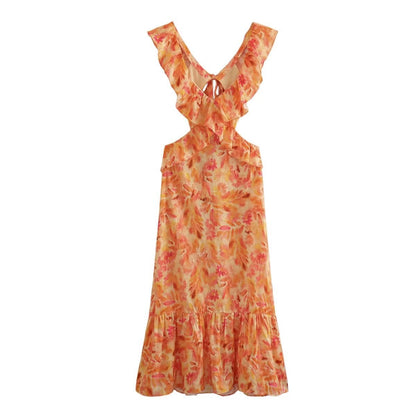 Norvielle Damen Rüschenkleid Bedruckt