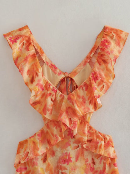 Norvielle Damen Rüschenkleid Bedruckt