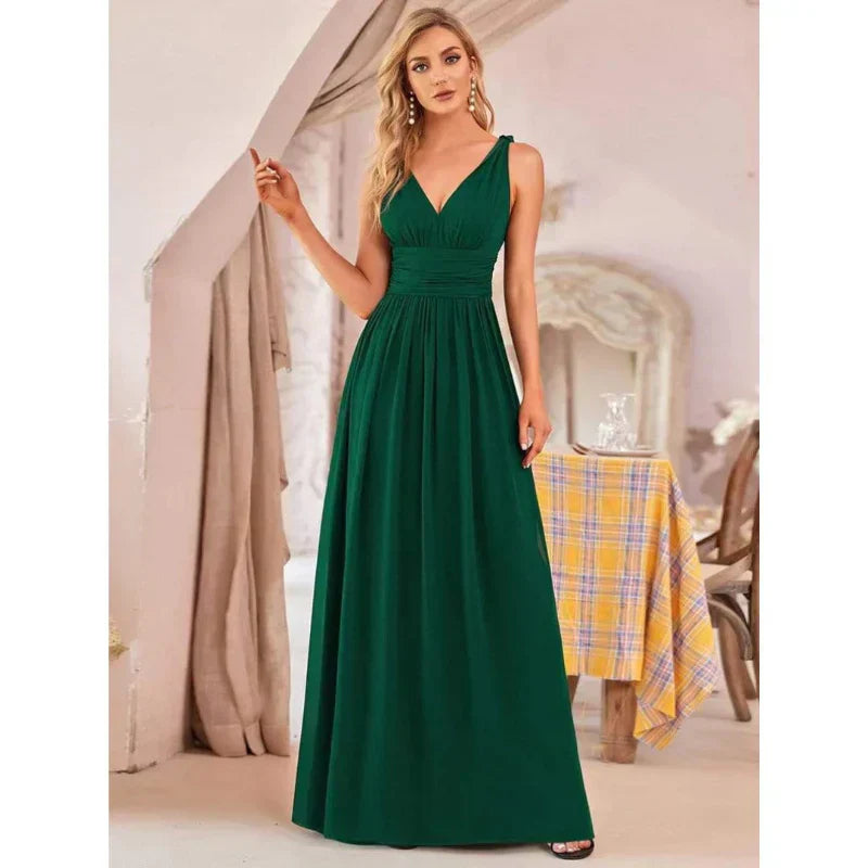 Damen Maxikleid V-Ausschnitt Fließender Saum
