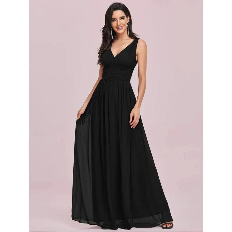 Damen Maxikleid V-Ausschnitt Fließender Saum