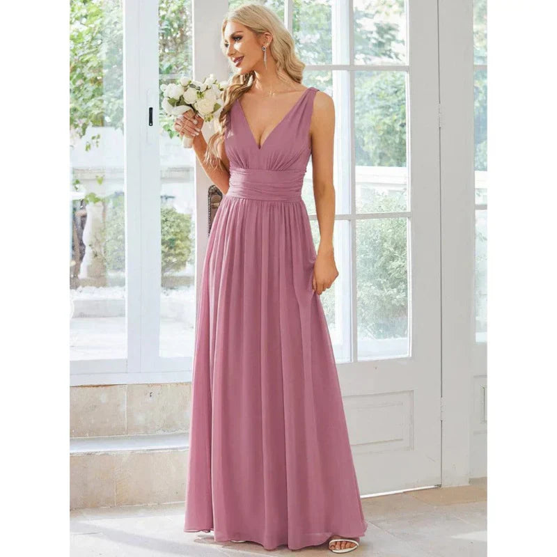 Damen Maxikleid V-Ausschnitt Fließender Saum