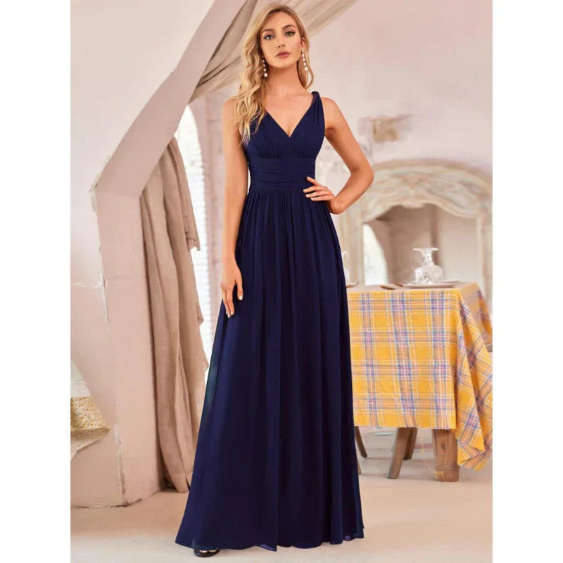 Damen Maxikleid V-Ausschnitt Fließender Saum