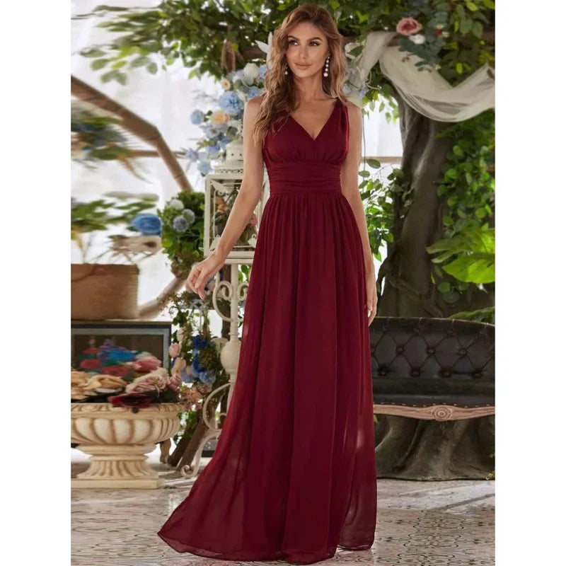 Damen Maxikleid V-Ausschnitt Fließender Saum