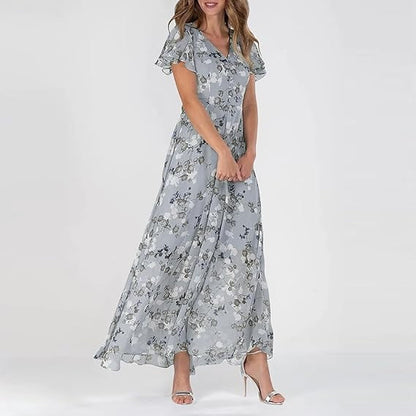 Damen Maxikleid V-Ausschnitt Durchgehende Linienführung