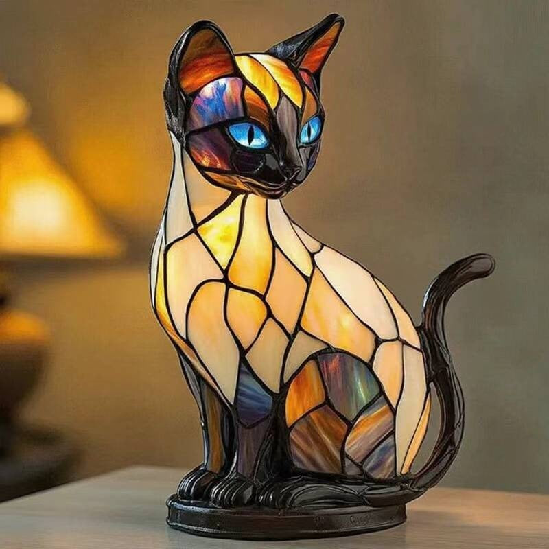 Handgefertigte Katzenlampe Luna Glow aus Kunststoff Weiß - Norvielle