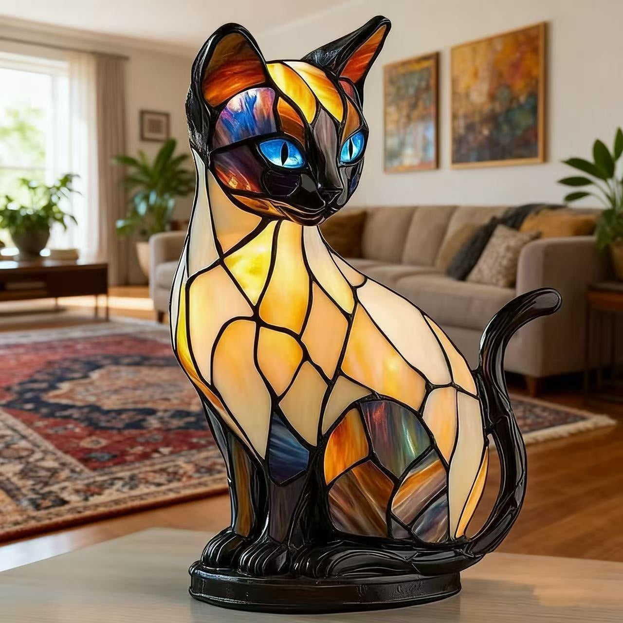 Handgefertigte Katzenlampe Luna Glow aus Kunststoff Weiß