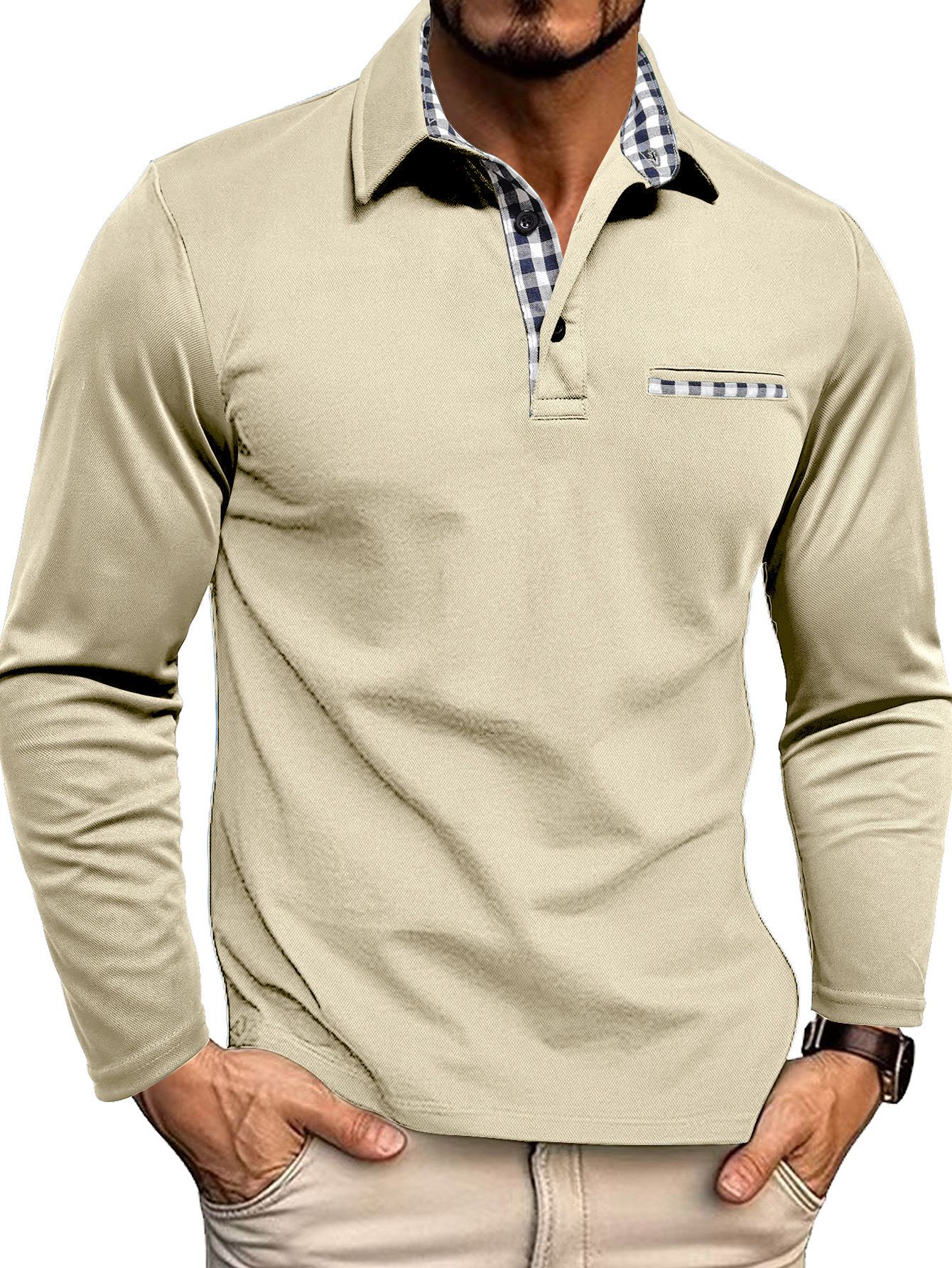 Herren Poloshirt Langarm Baumwolle Alltag