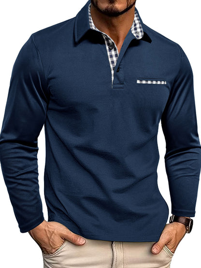Herren Poloshirt Langarm Baumwolle Alltag