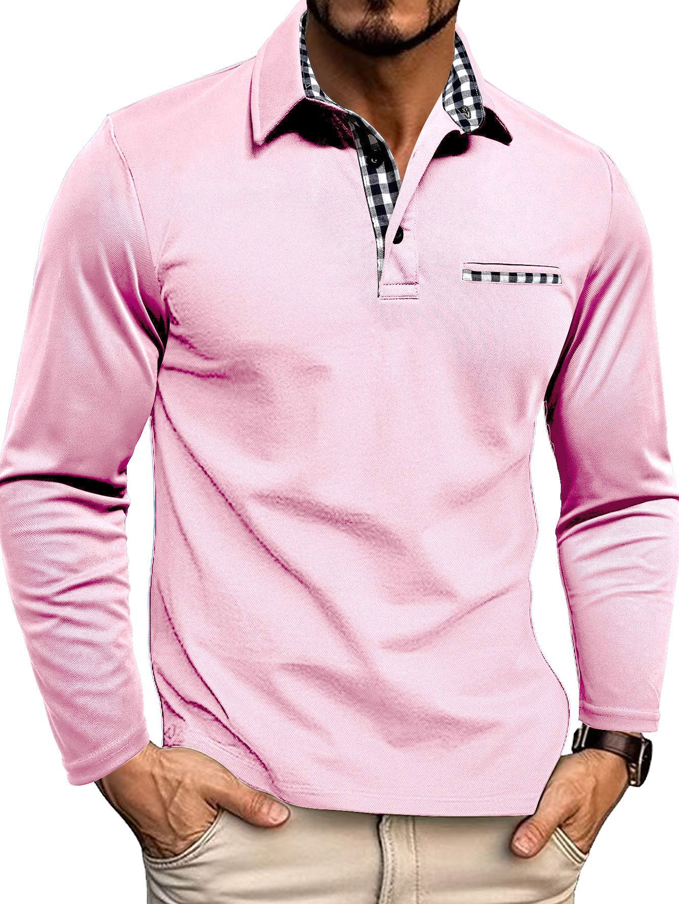 Herren Poloshirt Langarm Baumwolle Alltag