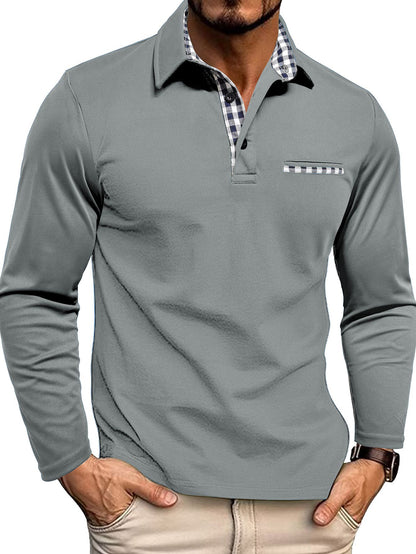 Herren Poloshirt Langarm Baumwolle Alltag