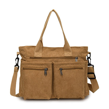 Cord Schultertasche Reißverschluss Taschen