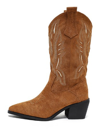 Damen Cowboystiefel Blockabsatz Stickerei Leder