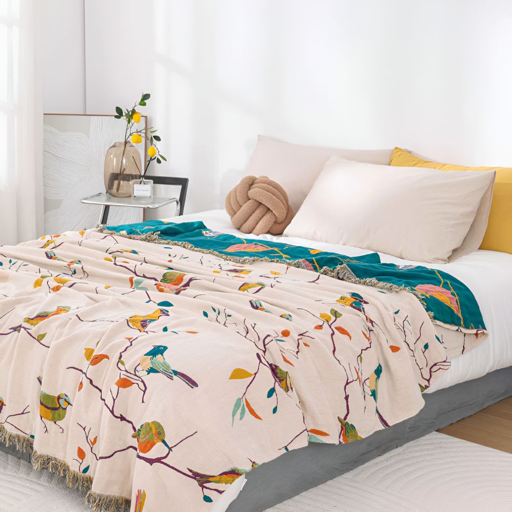Vogel Quasten Decke Baumwolle