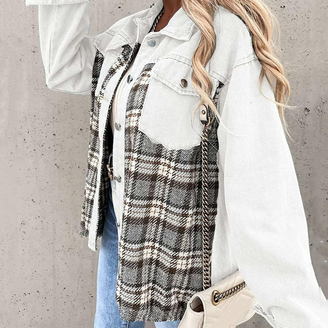 Damen Jeansjacke Kariert