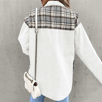 Damenjacke Kariert Denim-Look mit Knöpfen und Kragen