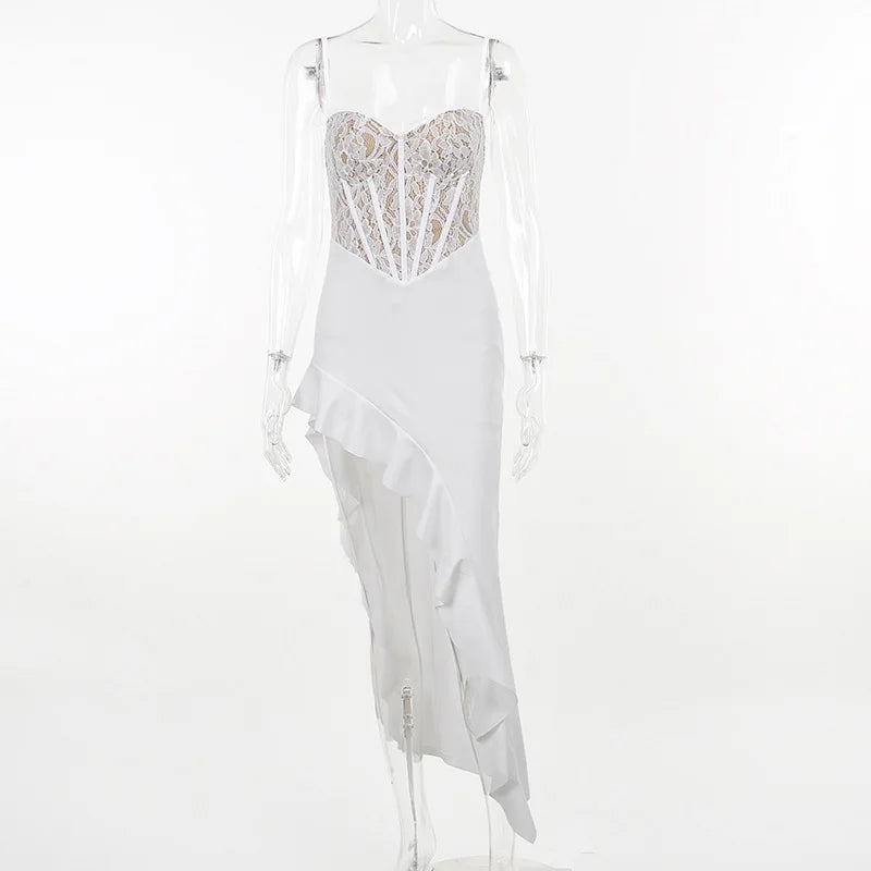 Norvielle Damenkleid Rüschen Spitze High-Low-Design