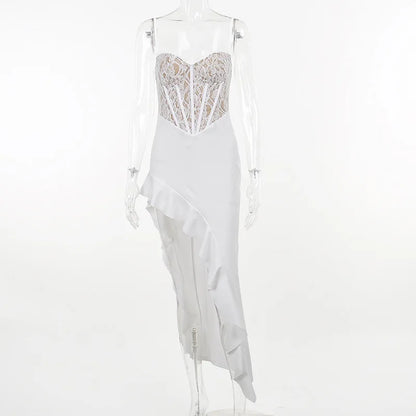 Norvielle Damenkleid Rüschen Spitze High-Low-Design