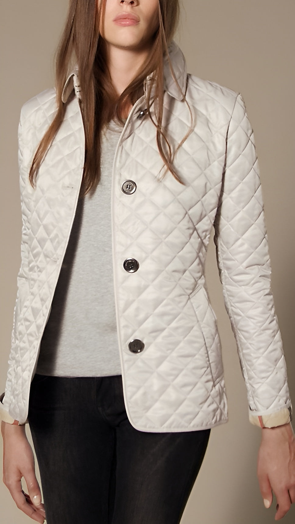Damen Leichte Seiden-Baumwoll-Jacke Elegant Beige