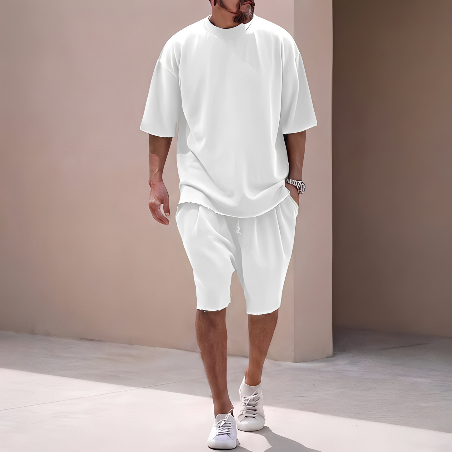 Männer Weites Sommer-Set Angelo Leicht Baumwolle Beige - Norvielle