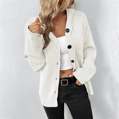 Damen Strickjacke mit Knöpfen Vorne Baumwolle Beige
