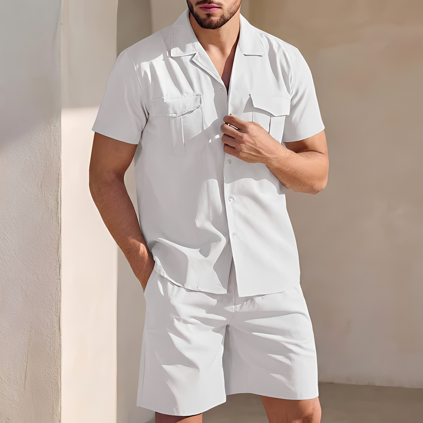 Herren Sommer-Outfit Leicht Baumwolle Beige