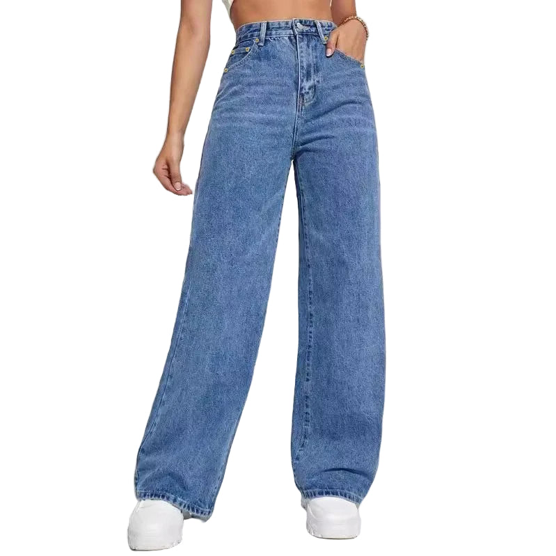 Damen High-Waist Wide-Leg-Jeans Hohe Taille Ausgestellt - Norvielle