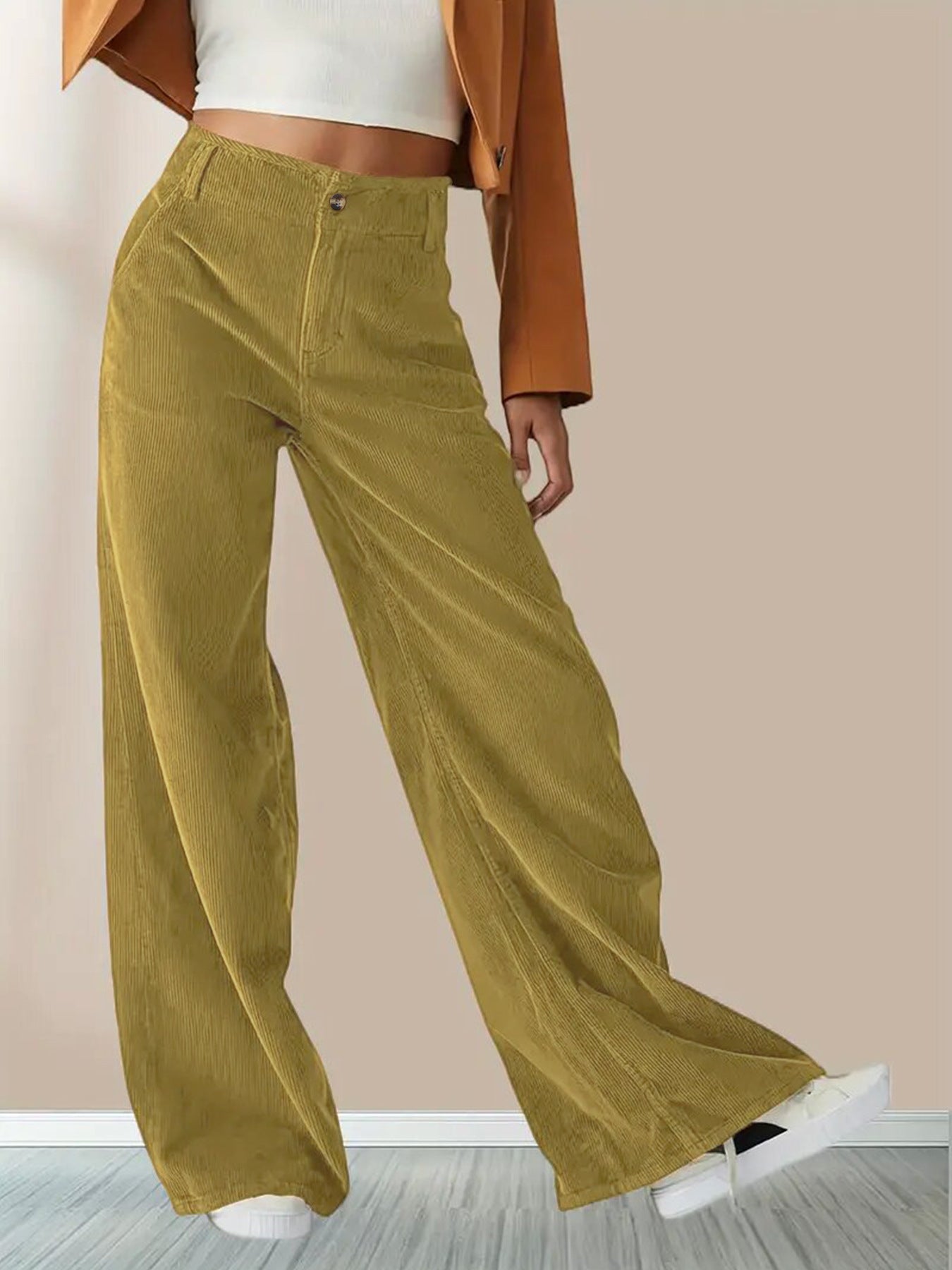 Damen Corduroyhose Weite Lange Länge