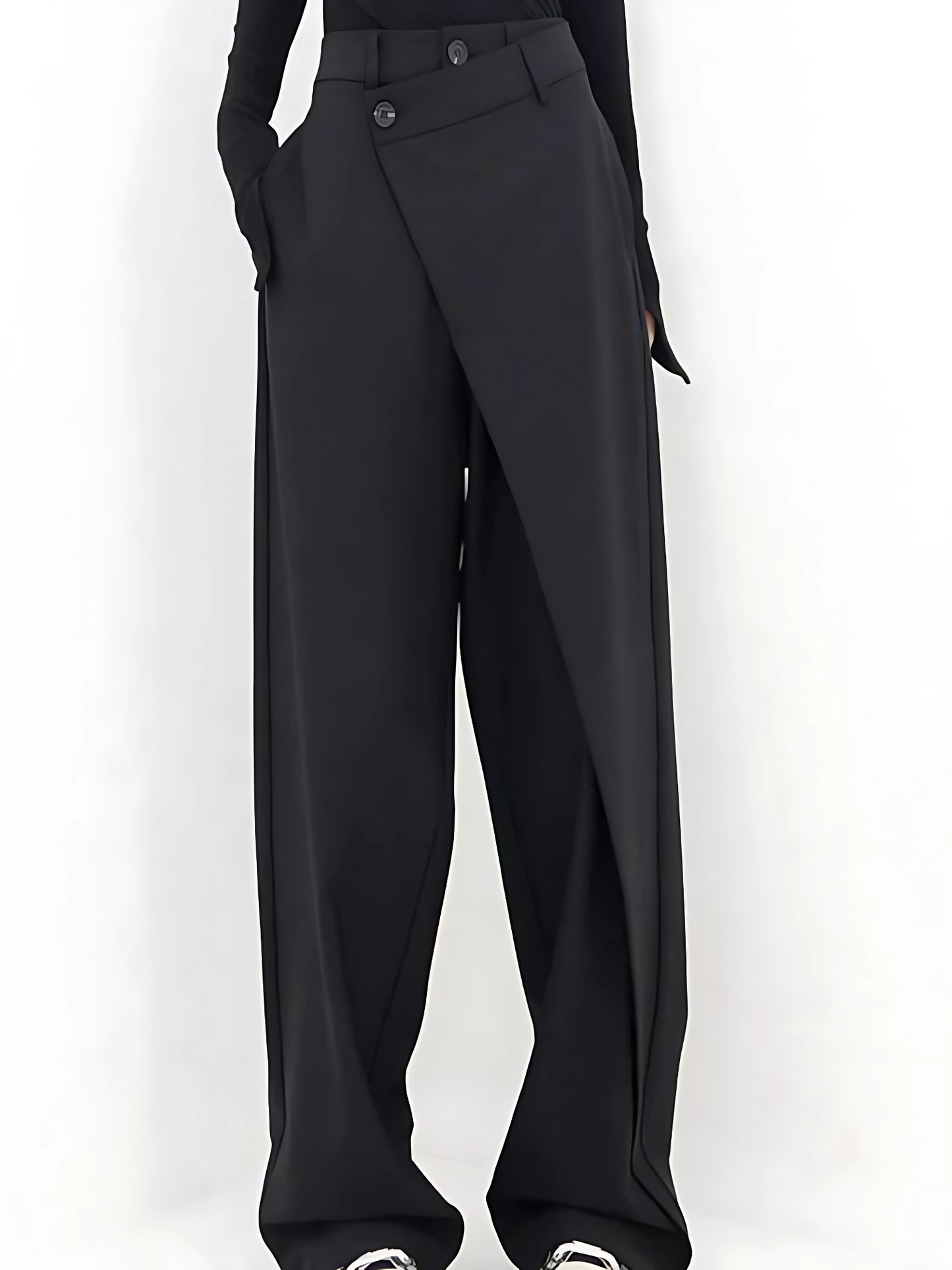 Damen Hosen Weite Beinform Asymmetrisch Elegant Schwarz - Norvielle