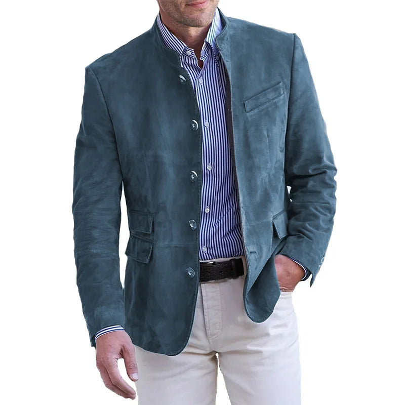 Herren Wildleder Blazer Einreihig Mandarinenkragen - Norvielle
