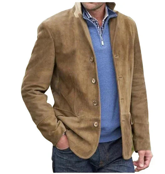 Herren Wildlederjacke Einreihig Kunstleder Vintage Schwarz - Norvielle