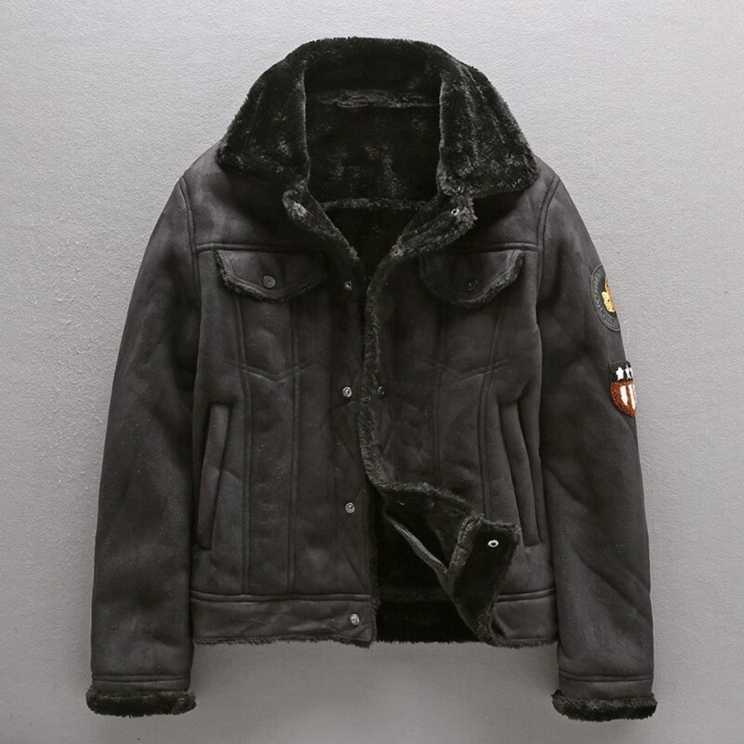 Herren Bikerjacke Wildleder Fleecegefüttert Schwarz - Norvielle