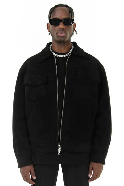 Herren Lederjacke Wildleder Reißverschluss Schwarz - Norvielle