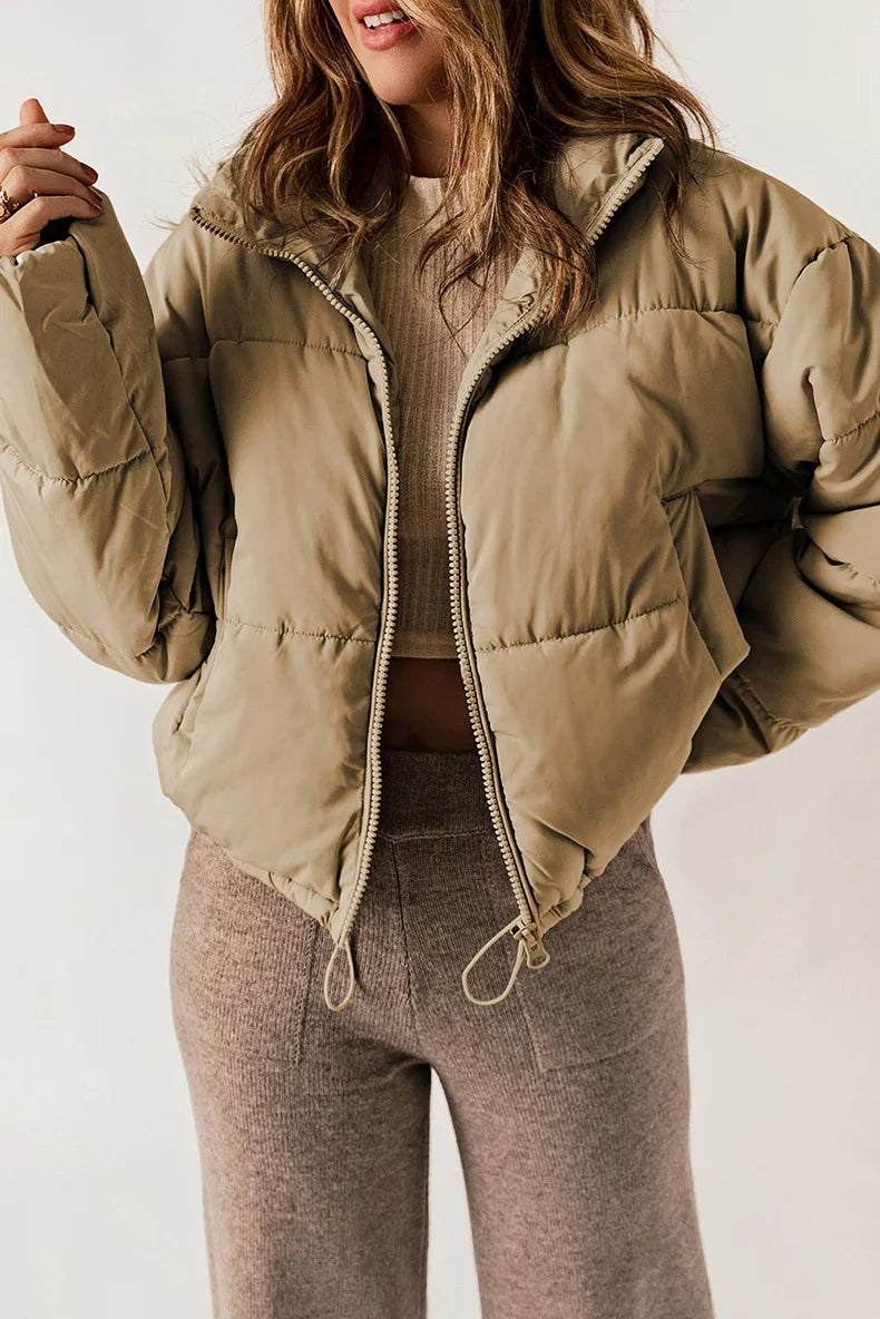 Damen Steppjacke Reißverschluss Eingrifftaschen