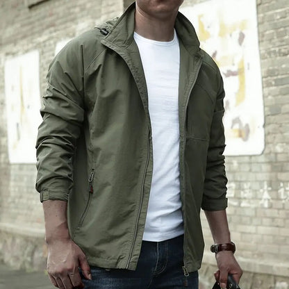 Windbreaker Jacke – Leichte Kapuzenjacke mit Reißverschluss für Männer-Grün-S-Chaps Herrenmode