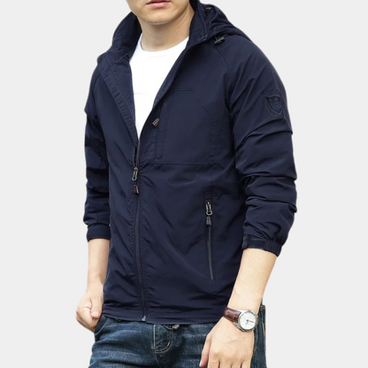 Windbreaker-Jacke – mit Kapuze – Reißverschluss – leichte Jacke – Herrenjacke-Marineblau-M-Chaps Herrenmode