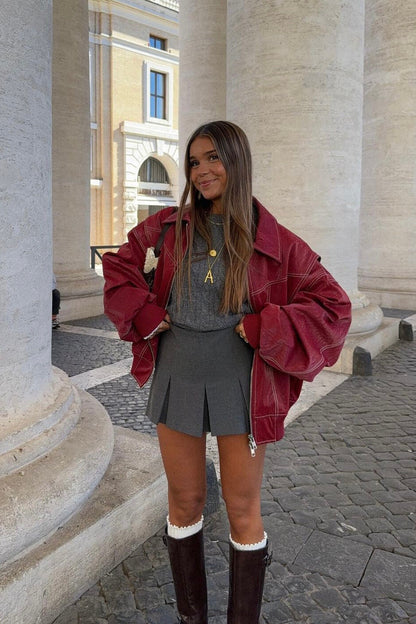Damen Oversized Jacke Reißverschluss Umlegekragen Modern