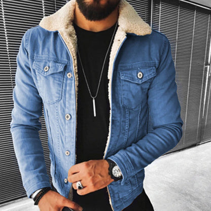Winter-Jeansjacke | Jeansjacke | Reguläre Passform | Jeansjacke mit Fell | Herrenjacke-Blau-S-Chaps Herrenmode