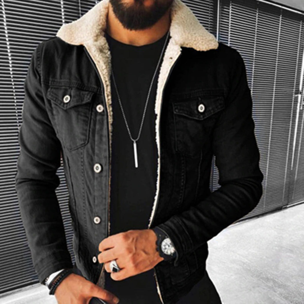 Herren Winter-Jeansjacke Fellbesatz Reguläre Passform - Norvielle