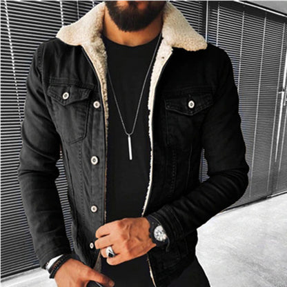 Herren Denim-Jeansjacke Schmal Fleece Schwarz - Norvielle