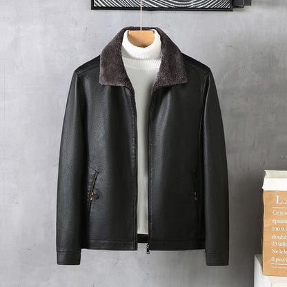 Herren Lederjacke Kunstleder Reißverschluss Fleece Schwarz - Norvielle